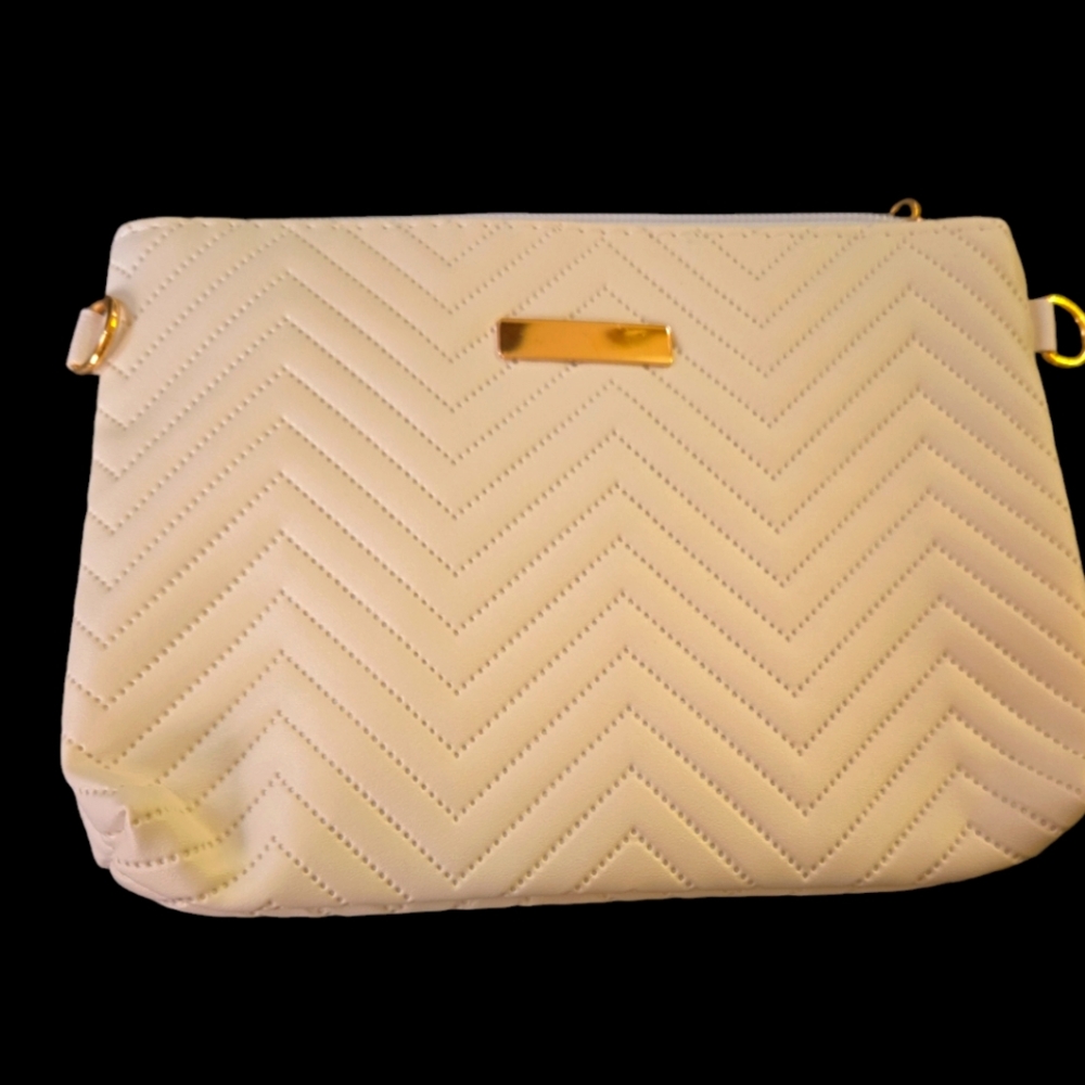 Cream and gold chain women cutch